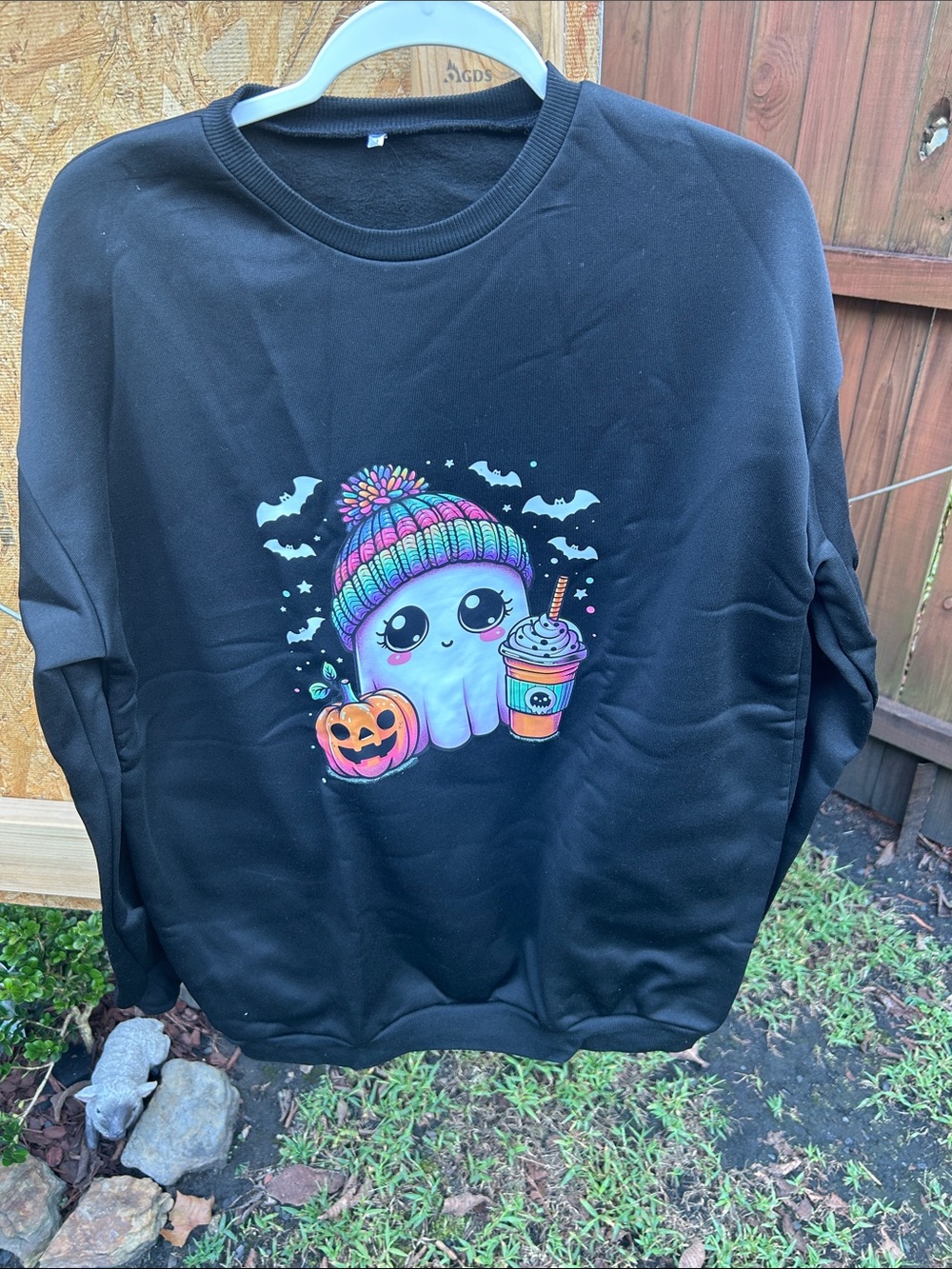 Ladies Black Halloween Ghost Graphic Sweatshirt